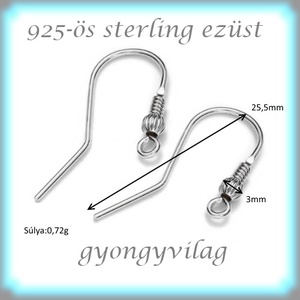 925-ös sterling ezüst ékszerkellék: fülbevaló kapocs, akasztós EFK A 65-1 - gyöngy, ékszerkellék - egyéb alkatrész - Meska.hu