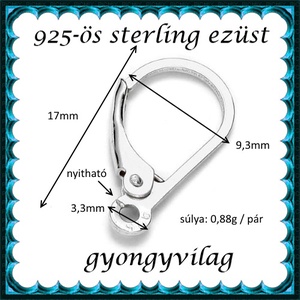  925-ös sterling ezüst ékszerkellék: fülbevalóalap biztonsági kapoccsal EFK K 23 - gyöngy, ékszerkellék - egyéb alkatrész - Meska.hu