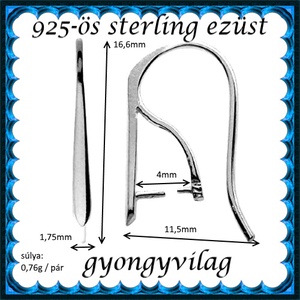 925-ös sterling ezüst ékszerkellék: fülbevaló kapocs, akasztós EFK A 56 - kellékek & szerszámok - ékszerkellék - fülbevaló kapocs - Meska.hu