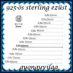 925-ös sterling ezüst ékszerkellék: szerelőpálca szög végű ESZP SZ 60x0,8 mm-es, Kellékek & szerszámok, Gyöngyfűzés kellékek, Egyéb alkatrész, Ékszerkészítés, Mindenmás, Ékszerkészítés, MESKA