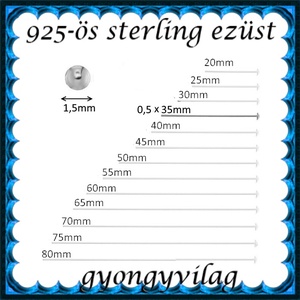 925-ös sterling ezüst ékszerkellék: szerelőpálca szög végű 35  x 0,5mm-es  - kellékek & szerszámok - gyöngyfűzés kellékek - egyéb alkatrész - Meska.hu