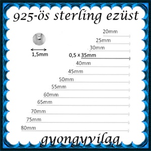 925-ös sterling ezüst ékszerkellék: szerelőpálca szög végű 35  x 0,5mm-es  - gyöngy, ékszerkellék - egyéb alkatrész - Meska.hu