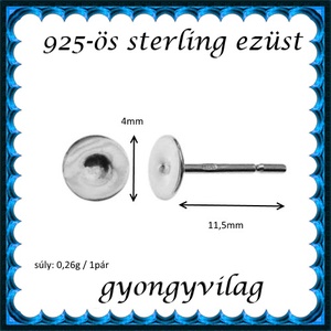 925-ös sterling ezüst ékszerkellék: fülbevalóalap bedugós EFK B 38-4 - kellékek & szerszámok - gyöngyfűzés kellékek - egyéb alkatrész - Meska.hu