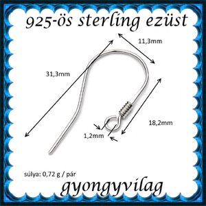  925-ös sterling ezüst ékszerkellék: fülbevalóalap akasztós EFK A 72 - kellékek & szerszámok - ékszerkellék - fülbevaló alap - Meska.hu