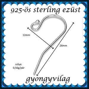  925-ös sterling ezüst ékszerkellék: fülbevalóalap akasztós EFK A 01-2 - kellékek & szerszámok - gyöngyfűzés kellékek - egyéb alkatrész - Meska.hu