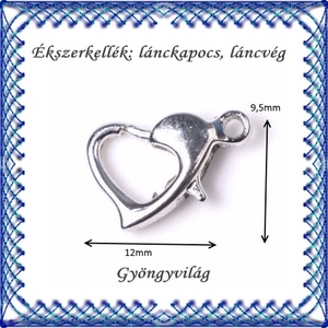 Ékszerkellék: lánckapocs BLK-1S-12 szív alakú, 5db / csomag - gyöngy, ékszerkellék - egyéb alkatrész - Meska.hu
