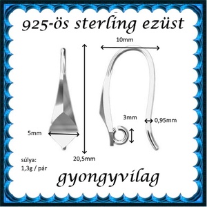 925-ös sterling ezüst ékszerkellék: fülbevalóalap akasztós EFK A 78 - kellékek & szerszámok - gyöngyfűzés kellékek - egyéb alkatrész - Meska.hu