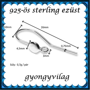 925-ös sterling ezüst ékszerkellék: fülbevalóalap akasztós EFK A 80 - kellékek & szerszámok - gyöngyfűzés kellékek - egyéb alkatrész - Meska.hu