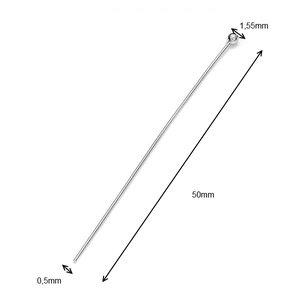 925-ös sterling ezüst ékszerkellék: szerelőpálca gömb végű ESZP G 50x0,5 2db/ csomag - gyöngy, ékszerkellék - egyéb alkatrész - Meska.hu