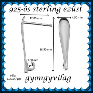 925-ös sterling ezüst ékszerkellék: fülbevalóalap bedugós EFK B 46 - kellékek & szerszámok - gyöngyfűzés kellékek - egyéb alkatrész - Meska.hu