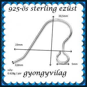 925-ös sterling ezüst ékszerkellék: fülbevaló kapocs, akasztós EFK A 85 - kellékek & szerszámok - ékszerkellék - fülbevaló kapocs - Meska.hu