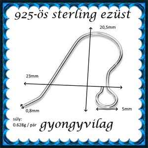 925-ös finomságú sterling ezüst fülbevaló kapocs EFK A 85 - gyöngy, ékszerkellék - egyéb alkatrész - Meska.hu