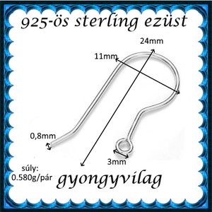925-ös sterling ezüst ékszerkellék: fülbevaló kapocs, akasztós EFK A 87 - gyöngy, ékszerkellék - egyéb alkatrész - Meska.hu