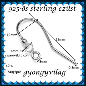 925-ös sterling ezüst ékszerkellék: fülbevaló kapocs, akasztós EFK A 88 - gyöngy, ékszerkellék - egyéb alkatrész - Meska.hu