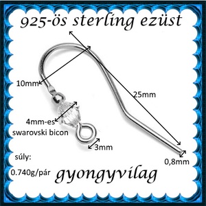 925-ös sterling ezüst ékszerkellék: fülbevaló kapocs, akasztós EFK A 88 - kellékek & szerszámok - gyöngyfűzés kellékek - egyéb alkatrész - Meska.hu