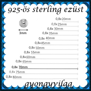 925-ös sterling ezüst ékszerkellék: szerelőpálca szög végű 70  x 0,8mm-es , Kellékek & szerszámok, Gyöngyfűzés kellékek, Egyéb alkatrész, Ékszerkészítés, Mindenmás, Ékszerkészítés, MESKA