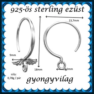  925-ös sterling ezüst ékszerkellék: fülbevalóalap akasztós EFK A 89 - kellékek & szerszámok - gyöngyfűzés kellékek - egyéb alkatrész - Meska.hu