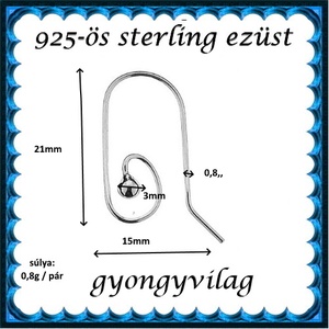  925-ös sterling ezüst ékszerkellék: fülbevalóalap akasztós EFK A 81 - gyöngy, ékszerkellék - egyéb alkatrész - Meska.hu