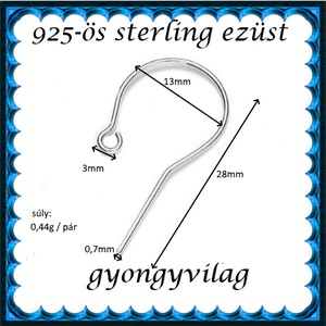  925-ös sterling ezüst ékszerkellék: fülbevalóalap akasztós EFK A 83 - kellékek & szerszámok - ékszerkellék - fülbevaló alap - Meska.hu