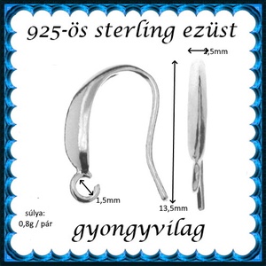  925-ös sterling ezüst ékszerkellék: fülbevalóalap akasztós EFK A 73-2 - gyöngy, ékszerkellék - egyéb alkatrész - Meska.hu