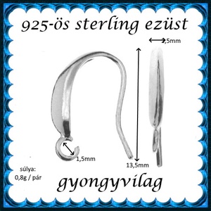  925-ös sterling ezüst ékszerkellék: fülbevalóalap akasztós EFK A 73-2 - kellékek & szerszámok - gyöngyfűzés kellékek - egyéb alkatrész - Meska.hu