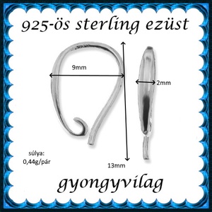  925-ös sterling ezüst ékszerkellék: fülbevalóalap akasztós EFK A 92 - kellékek & szerszámok - ékszerkellék - fülbevaló alap - Meska.hu