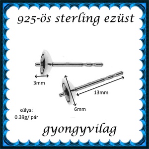 925-ös sterling ezüst ékszerkellék: fülbevaló kapocs, bedugós EFK B 12-6 - kellékek & szerszámok - ékszerkellék - fülbevaló kapocs - Meska.hu