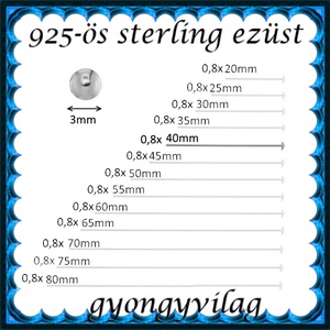 925-ös sterling ezüst ékszerkellék: szerelőpálca szög végű 40  x 0,8mm-es , Kellékek & szerszámok, Gyöngyfűzés kellékek, Egyéb alkatrész, Ékszerkészítés, Mindenmás, Ékszerkészítés, MESKA