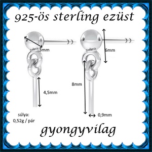 925-ös sterling ezüst ékszerkellék: fülbevaló kapocs, bedugós EFK B 54-3 - kellékek & szerszámok - ékszerkellék - fülbevaló kapocs - Meska.hu