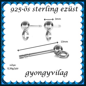  925-ös ezüst fülbevaló kapocs EFK B 01-1-3 - gyöngy, ékszerkellék - egyéb alkatrész - Meska.hu