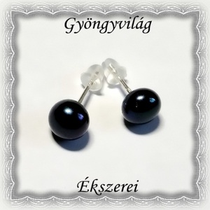 Fülbevalók: igazgyöngy , 925-ös sterling ezüst SFE-IGY01-7 fekete, Ékszer, Fülbevaló, Pötty fülbevaló, Ékszerkészítés, Gyöngyfűzés, gyöngyhímzés, Meska