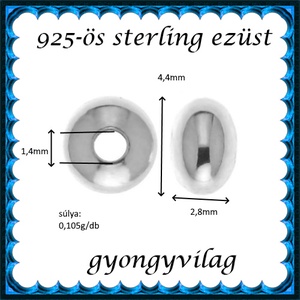 925-ös sterling ezüst ékszerkellék: köztes/gyöngy/díszitőelem EKÖ 09-4  2db/csomag - kellékek & szerszámok - gyöngyfűzés kellékek - fém köztesek - Meska.hu