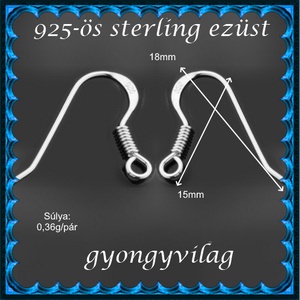  925-ös sterling ezüst ékszerkellék: fülbevalóalap akasztós EFK A 09-1 - kellékek & szerszámok - ékszerkellék - fülbevaló alap - Meska.hu