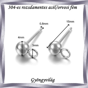 Nemes acél ékszerkellék: fülbevaló alap NAFK 05-1-4  1pár/cs - gyöngy, ékszerkellék - egyéb alkatrész - Meska.hu