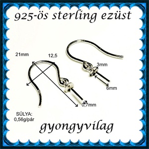 925-ös ezüst fülbevaló kapocs EFK A 95 - gyöngy, ékszerkellék - egyéb alkatrész - Meska.hu