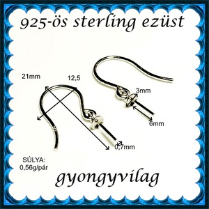 925-ös ezüst fülbevaló kapocs EFK A 95 - kellékek & szerszámok - gyöngyfűzés kellékek - egyéb alkatrész - Meska.hu