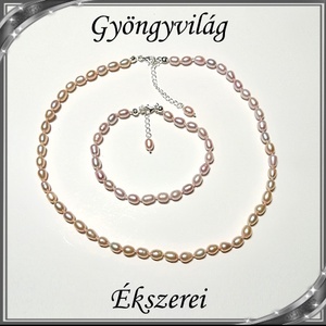 Édesvizi igazgyöngy nyaklánc-karkötő szett, 925-ös ezüst kapoccsal SSZE-IG01 mauve - ékszer - ékszerszett - Meska.hu