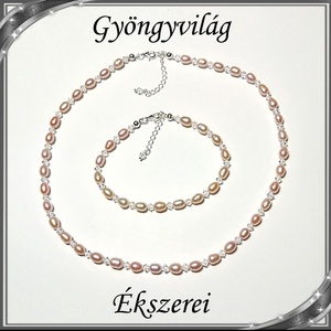 Édesvizi igazgyöngy-swarovski nyaklánc-karkötő szett, 925-ös ezüst kapoccsal SSZE-IG02-1 7x5,5 mauve - ékszer - ékszerszett - Meska.hu