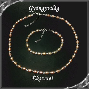 Édesvizi igazgyöngy-swarovski nyaklánc-karkötő szett, 925-ös ezüst kapoccsal SSZE-IG02-1 7x5,5 mauve - ékszer - ékszerszett - Meska.hu