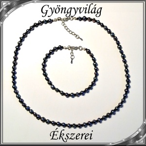 Édesvizi igazgyöngy nyaklánc-karkötő szett, ezüstözött kapoccsal SSZEB-IG02 5x5 black, Ékszer, Ékszerszett, Ékszerkészítés, Gyöngyfűzés, gyöngyhímzés, Meska