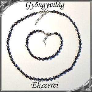 Édesvizi igazgyöngy nyaklánc-karkötő szett, ezüstözött kapoccsal SSZEB-IG03 5x5 black, Ékszer, Ékszerszett, Ékszerkészítés, Gyöngyfűzés, gyöngyhímzés, Meska