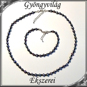 Édesvizi igazgyöngy nyaklánc-karkötő szett, ezüstözött kapoccsal SSZEB-IG03 5x5 black, Ékszer, Ékszerszett, Ékszerkészítés, Gyöngyfűzés, gyöngyhímzés, MESKA