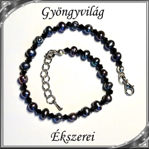 Édesvizi igazgyöngy nyaklánc-karkötő szett, ezüstözött kapoccsal SSZEB-IG03 5x5 black - ékszer - ékszerszett - Meska.hu