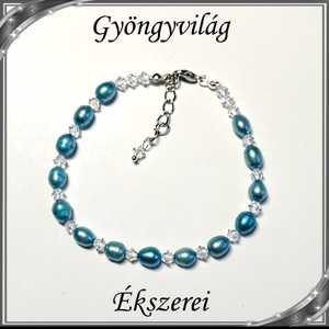 Édesvizi igazgyöngy-swarovski szett, ezüstözött kapoccsal SSZEB-IG04 7,5x6 kék - ékszer - ékszerszett - Meska.hu