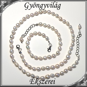 Édesvizi igazgyöngy szett, ezüstözött kapoccsal SSZNA-IG05 6x5 fehér - ékszer - ékszerszett - Meska.hu