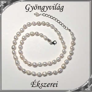 Édesvizi igazgyöngy szett, ezüstözött kapoccsal SSZNA-IG05 6x5 fehér - ékszer - ékszerszett - Meska.hu