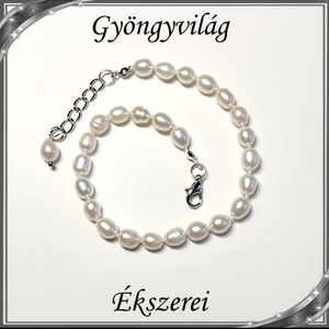 Édesvizi igazgyöngy szett, ezüstözött kapoccsal SSZNA-IG05 6x5 fehér - ékszer - ékszerszett - Meska.hu