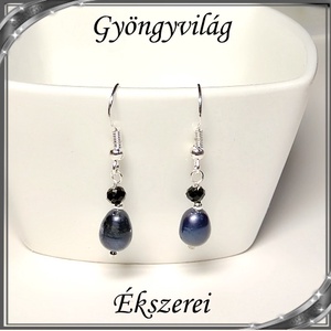 Édesvizi igazgyöngy fülbevaló, ezüstözött kapoccsal SFEB-IG06 9x7 fekete, Ékszer, Fülbevaló, Lógó csepp fülbevaló, Ékszerkészítés, Gyöngyfűzés, gyöngyhímzés, Meska