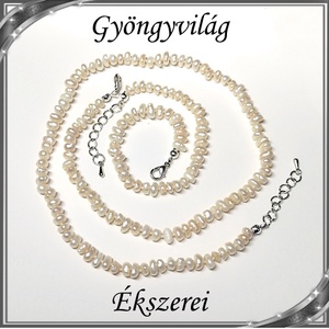Édesvizi igazgyöngy szett, ezüstözött kapoccsal SSZEB-IG05 3,5x6 fehér - ékszer - ékszerszett - Meska.hu