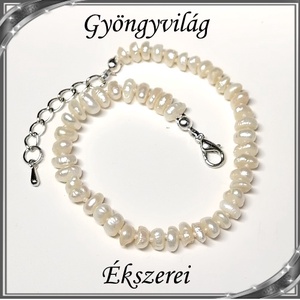 Édesvizi igazgyöngy szett, ezüstözött kapoccsal SSZEB-IG05 3,5x6 fehér - ékszer - ékszerszett - Meska.hu